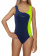 Girl swimsuit young BW690 blue-seledyn front